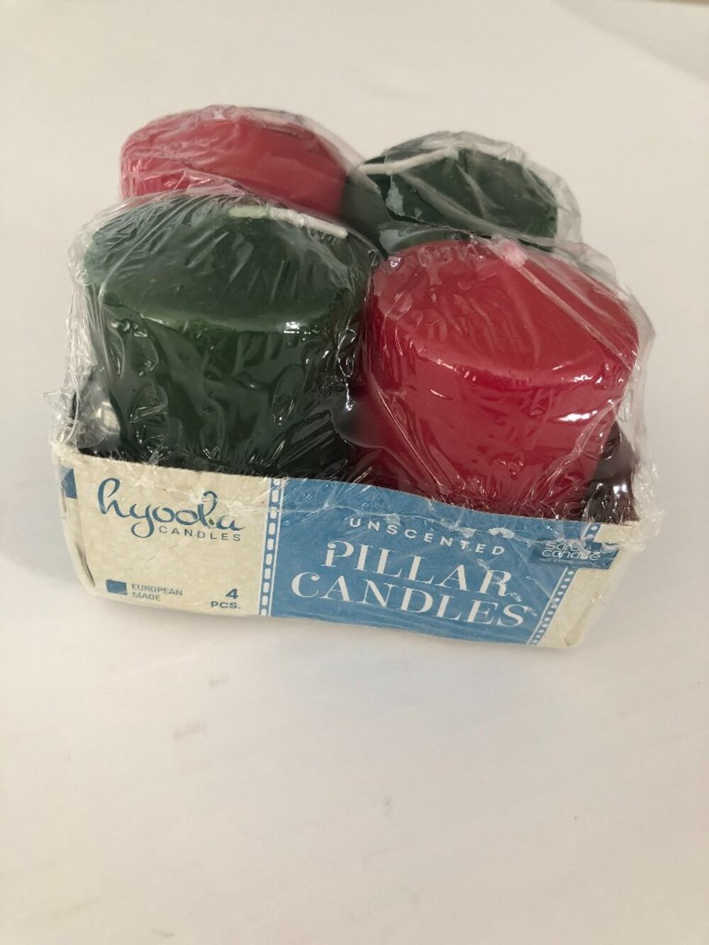 Hyoola Holiday Unscented Pillar Candles 2"x3" Green and Red - 4 Pack